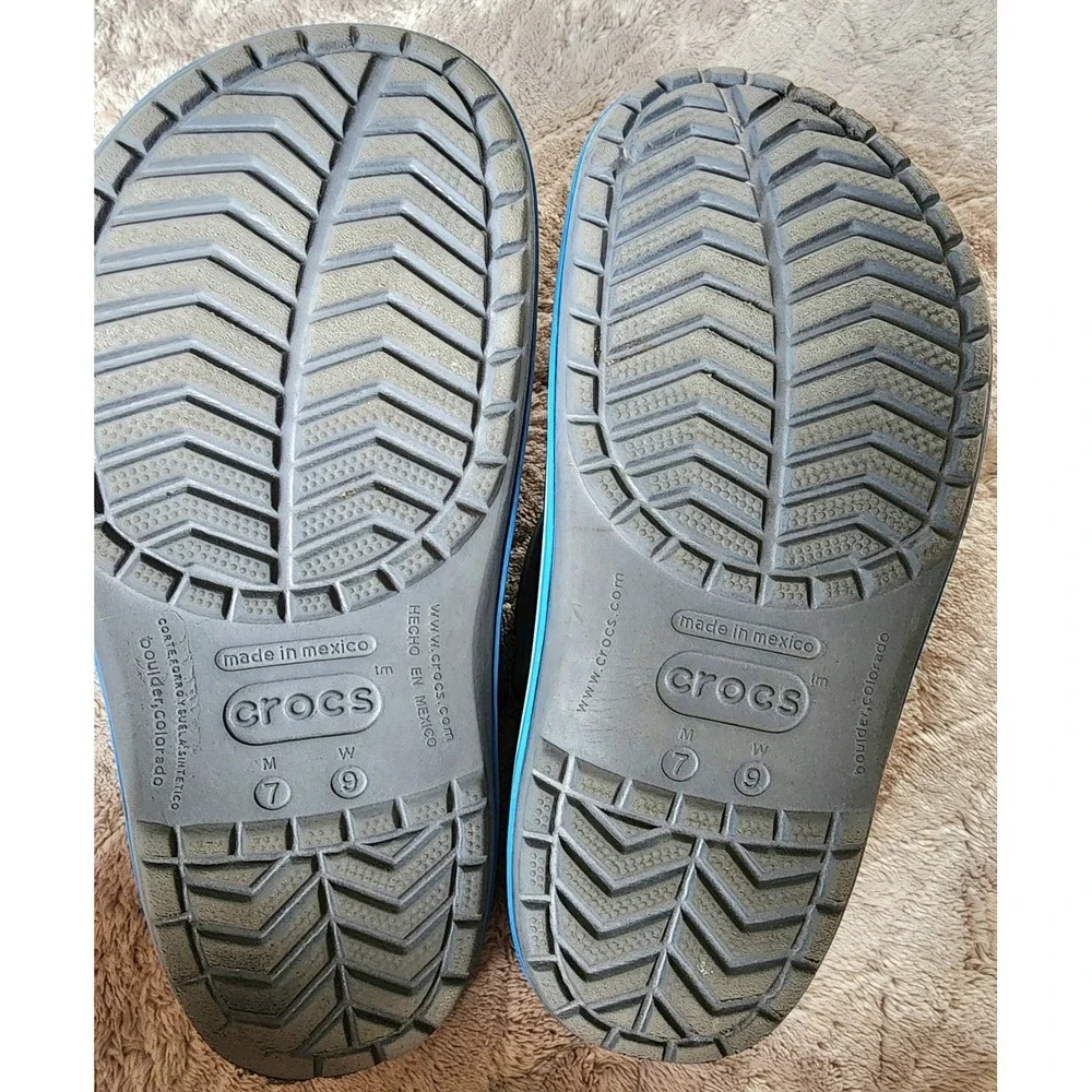 Crocs Crocband Clogs Charcoal Ocean Blue Mens 7 Womens 9 Slip On Sandals